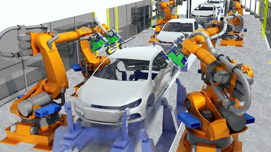 Symulacja stanowisk pracy z wieloma robotami